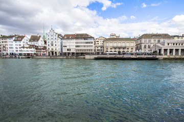 Fototapeta na wymiar Embankment of Limmat river, Zurich