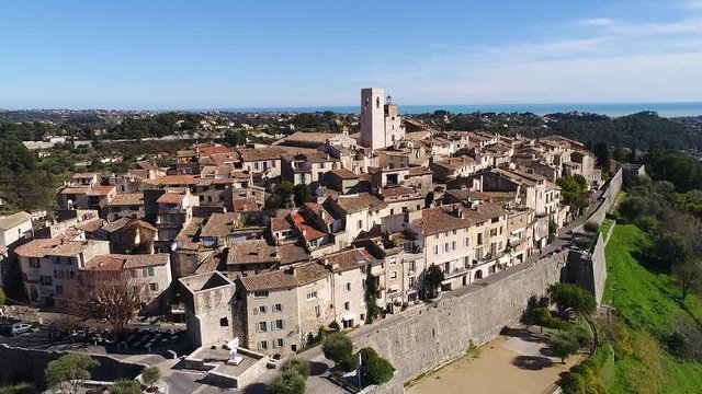 Aerial view of St Paul de Vence, a Famous perched village on French Riviera, HD (1920X1080)