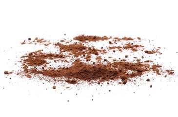 Cocoa powder pile isolated on white background
