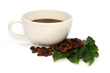 Black coffee cup and coffee seeds