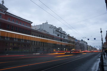 Fototapeta na wymiar Nevsky prospect 12.11.2017 St. Petersburg. evening city. evening lights