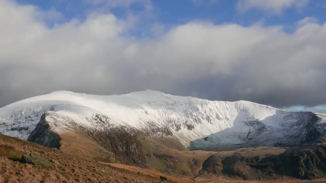 A time lapse view of the West face of Snowdon with clouds boiling over the summit, Snowdonia national park, Wales, UK.