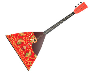 Balalaika. Russian national ancient musical instrument. It is painted with national patterns. View. 3D modeling