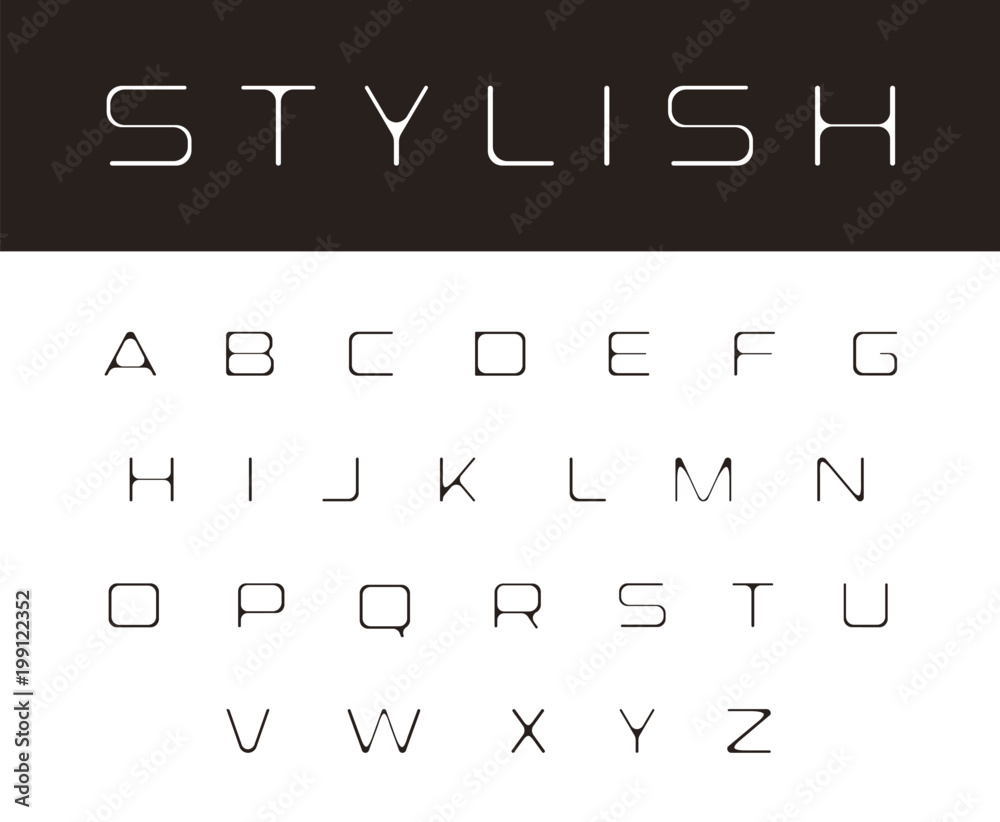 Poster thin melting font, modern stylish monogram design elements, simple alphabet, elegant rounded letters