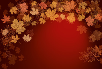 Naklejka na ściany i meble Beautiful dark red background and maple leaves