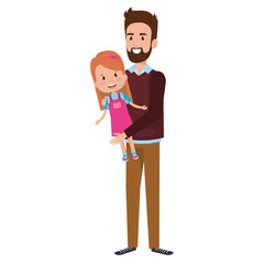 father lifting daughter characters vector illustration design