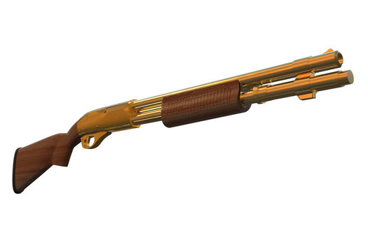 Gold shotgun rifle hunting carbine 3d render isolated on white background