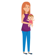 mother lifting baby characters vector illustration design