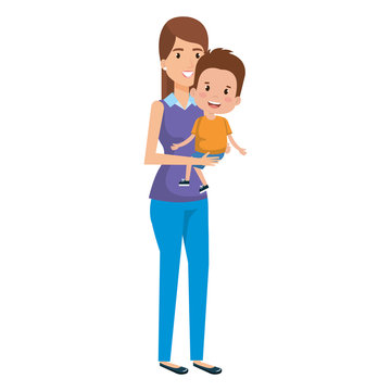 mother lifting son characters vector illustration design