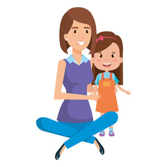 mother sitting on the floor carrying daughter vector illustration design