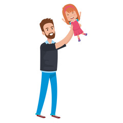 father lifting daughter characters vector illustration design