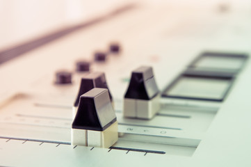 Sound mixing console detail, close up