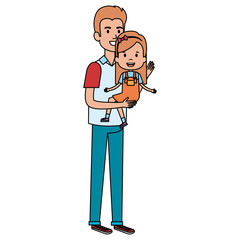 father lifting daughter characters vector illustration design