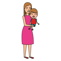 mother lifting son characters vector illustration design