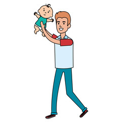 father lifting baby characters vector illustration design