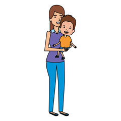 mother lifting son characters vector illustration design