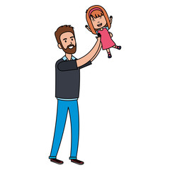 father lifting daughter characters vector illustration design
