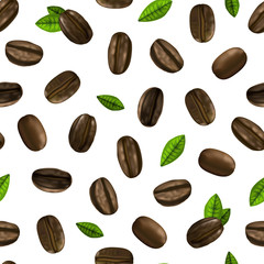 Realistic 3d Coffee Various Beans Seamless Pattern Background. Vector