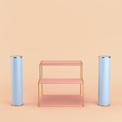 Empty display stand with two cylinders on bright background in pastel colors