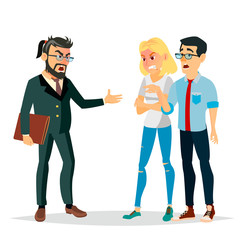 Fototapeta premium Angry Boss Man Vector. Screams, Shouting To Employee. Intimidating, Shaking. Isolated Flat Cartoon Character Illustration