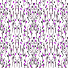 Seamless Botanical Pattern with Briar Branches in Asian Style.