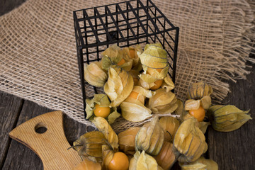 cape gooseberry physalis fruit ground cherry organic food vegetabl golden berry tasty wood background
