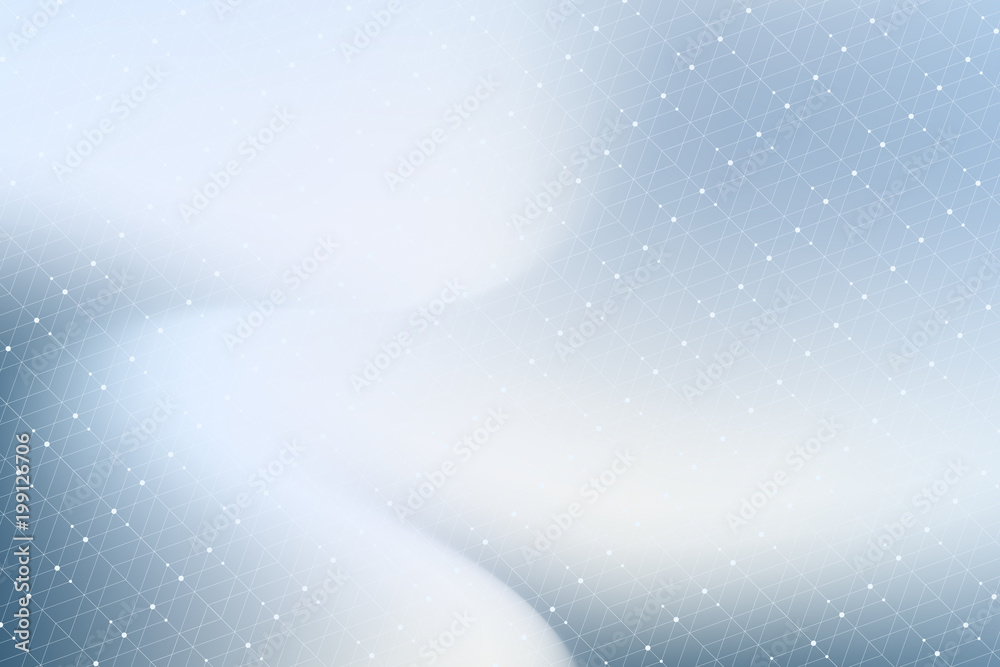 Poster Geometric graphic background with connected lines and dots. Scientific cybernetic particle compounds. Minimal array. Lines plexus. Chemical surface pattern. Vector illustration.