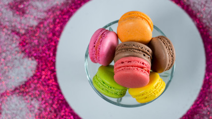 Macaron has beautiful colors in the middle of the pink diamond.