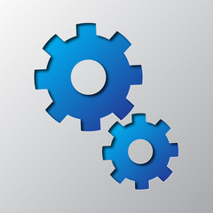 Paper art of the blue cogwheels. Vector illustration