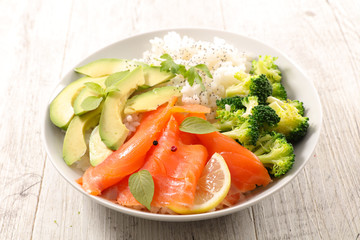 salmon, vegetable and rice