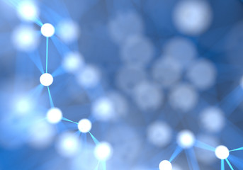 Blue futuristic abstract network nodes background. Technology and Science Concept. Bokeh light element. Computer communication and connection in Internet of things theme. 3D illustrations rendering.