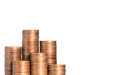 Stack of coins isolated on white background.