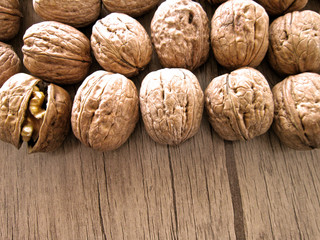 nuts on the wooden floor.food,aroma,