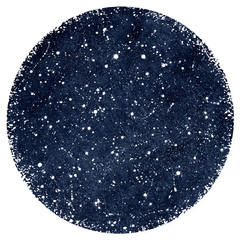 Naklejki  Ciemnoniebieski ręcznie rysowane akwarela nocne niebo z gwiazdami. Kształt koła. Monochromatyczne akwarela kosmiczne, kosmos tło, galaktyka, wszechświat. Rozchlapać tekstury. Szorstkie, artystyczne ostrze. Aquarelle okrągły szablon.