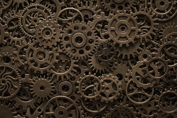 Brass cog wheels, steampunk background, texture with copy space - Powered by Adobe