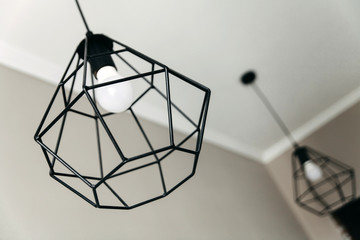 Loft lamp with metallic black shade, minimalistic style, scandinavian