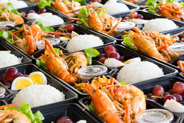 Thai style seafood lunch boxes.