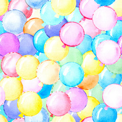 Fototapeta na wymiar Watercolor balloon pattern. Design for print, card, banner. Hand painting illustration