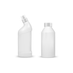 mock up liquid laundry detergent package, realistic set of  blank plastic white bottles. Mockup for brand and package design