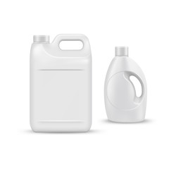 mock up liquid laundry detergent package, realistic set of  blank plastic white bottles. Mockup for brand and package design