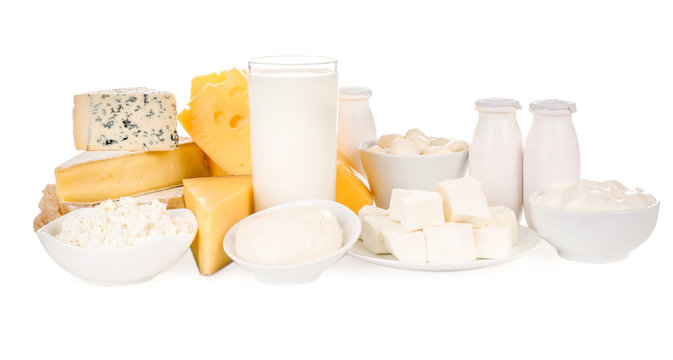 Fresh dairy products on white background