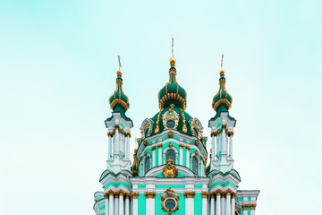 Fototapeta na wymiar Andriivska orthodox christian church dome in Kyiv, Ukraine.