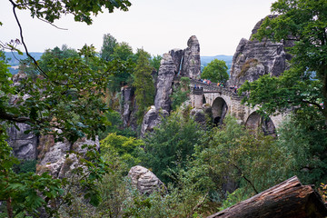 Fototapeta na wymiar Bastei Rocks in Swiss Saxony, around the ruins of Neurathen Castle. Germany.