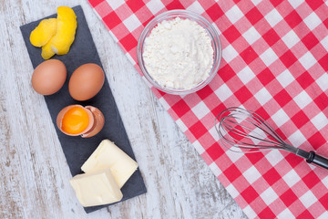 Dessert recipe ingredients and pastry rod