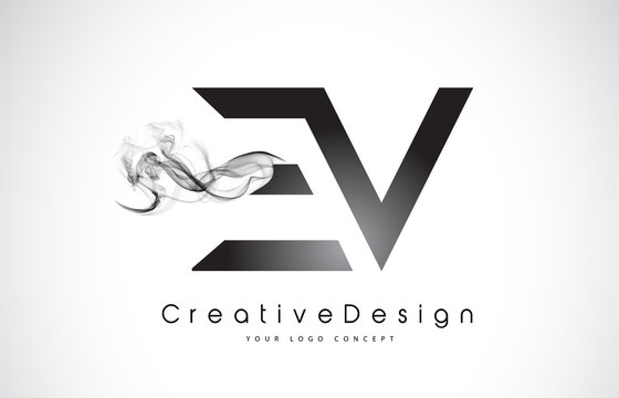 EV Letter Logo Design with Black Smoke.