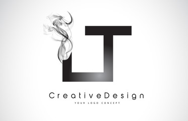 LT Letter Logo Design with Black Smoke.