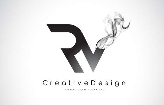 RV Letter Logo Design with Black Smoke.