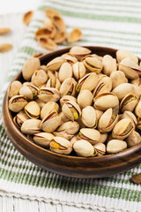 Sea Salt Roasted Pistachios. Selective focus.