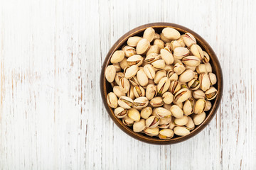 Sea Salt Roasted Pistachios. Selective focus.