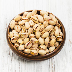Sea Salt Roasted Pistachios. Selective focus.